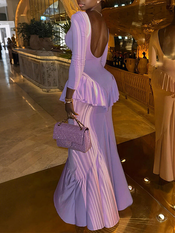 Solid Ruffle Slit Dress