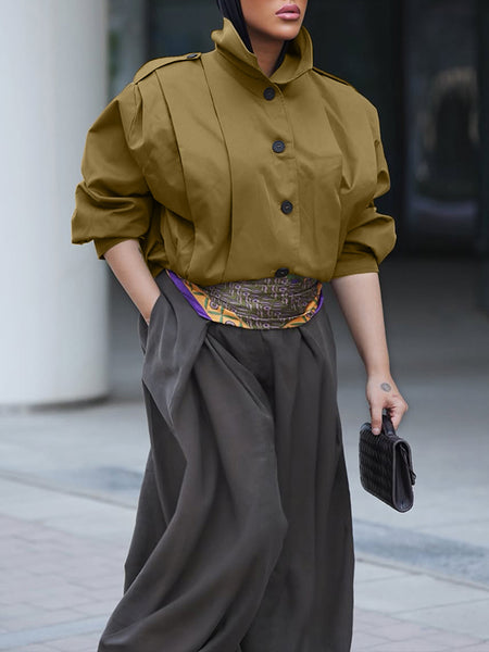 Button-Front Pleated Jacket