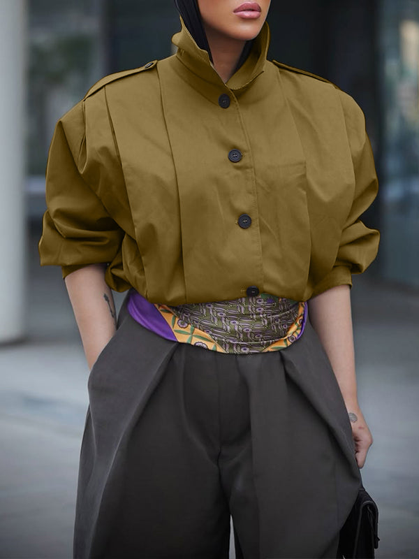 Button-Front Pleated Jacket