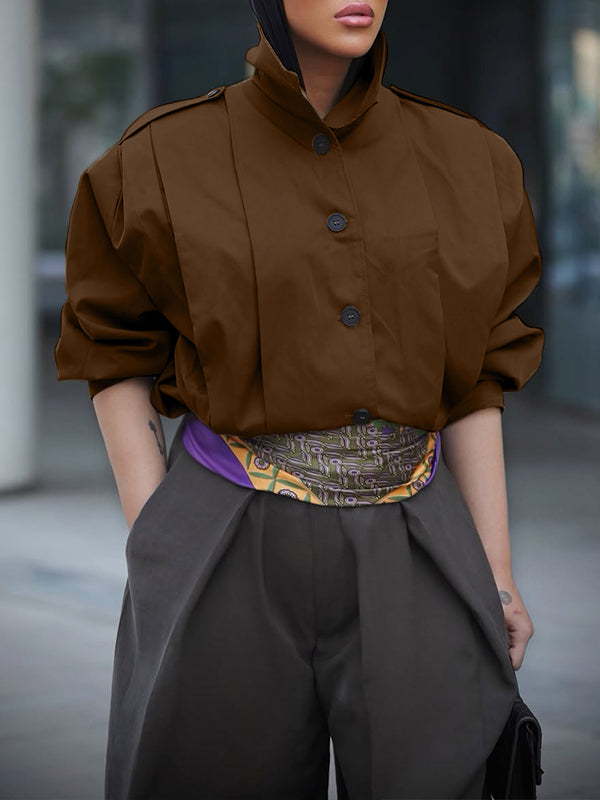 Button-Front Pleated Jacket