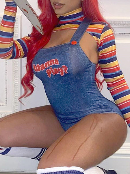 Stripe Crop Top & Bodysuit Set