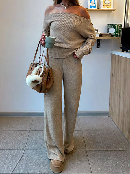 Knit Off-Shoulder Top & Pants Set