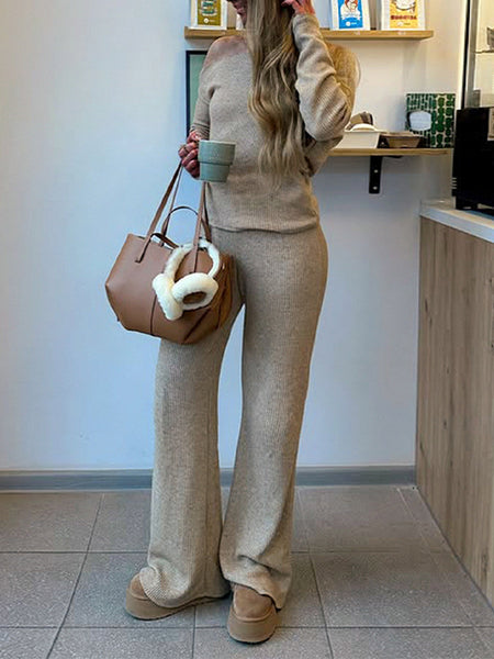 Knit Off-Shoulder Top & Pants Set