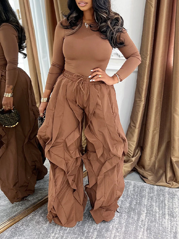 Solid Ruched Combo Pants