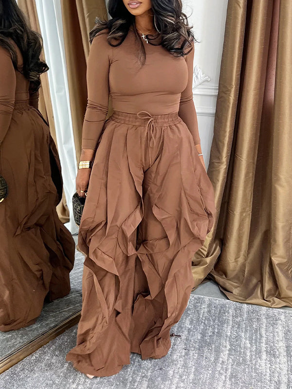 Solid Ruched Combo Pants