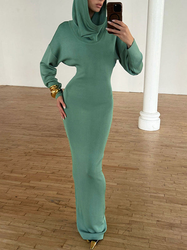 Solid Hoodie Maxi Dress