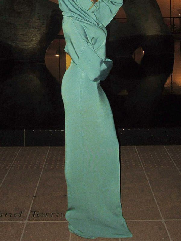 Solid Hoodie Maxi Dress
