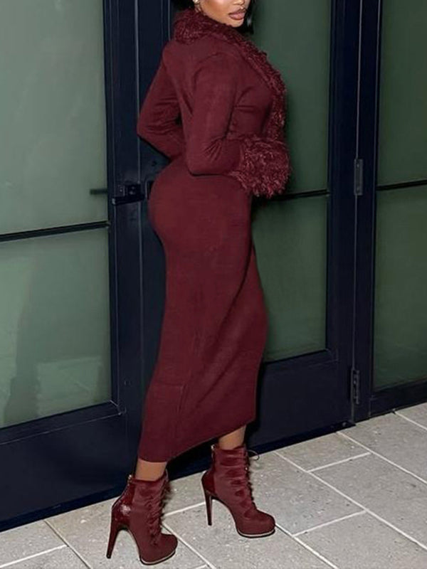 Fringe Plunge Knit Dress