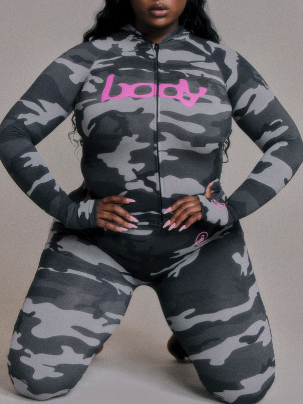 Printed Zip-Front Hoodie & Pants Set