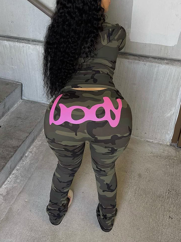 Printed Zip-Front Hoodie & Pants Set