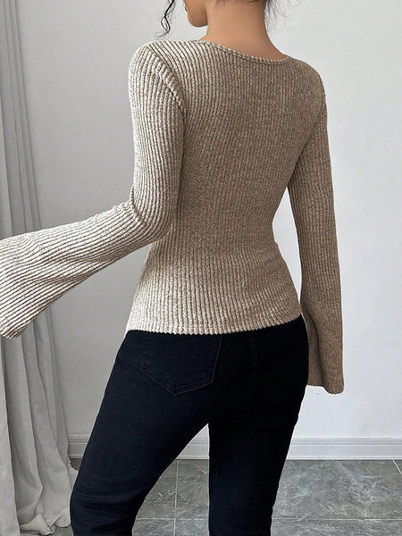 Solid Cowl-Neck Ribbed Top
