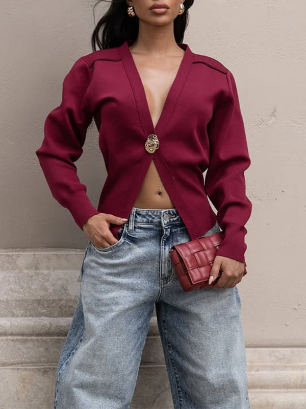 Solid One-Button Cardigan