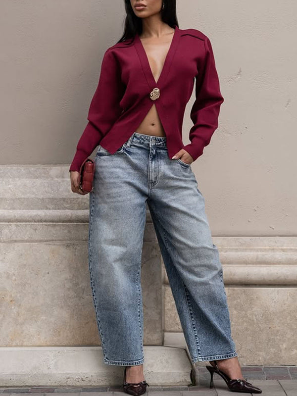 Solid One-Button Cardigan