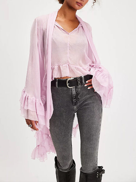 Tied-Neck Ruffle Tunic Top
