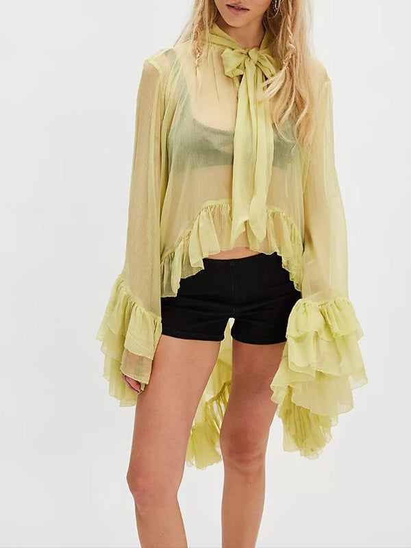 Tied-Neck Ruffle Tunic Top