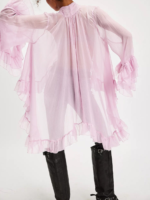 Tied-Neck Ruffle Tunic Top