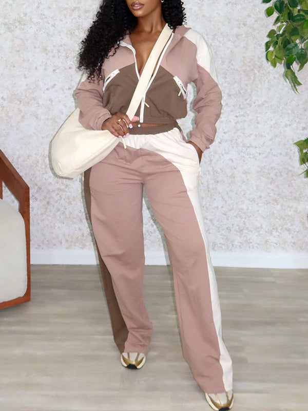 Colorblock Zip-Front Hoodie & Pants Set
