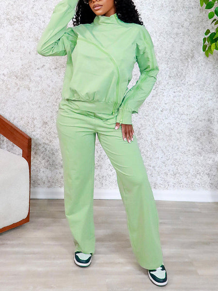 Solid Zip Sweatshirt & Pants Set