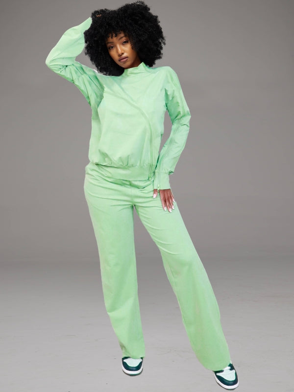 Solid Zip Sweatshirt & Pants Set