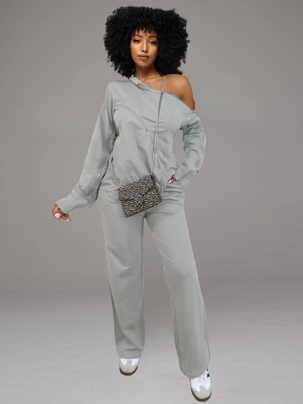 Solid Zip Sweatshirt & Pants Set