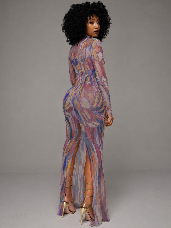 Studded Printed Maxi Dress