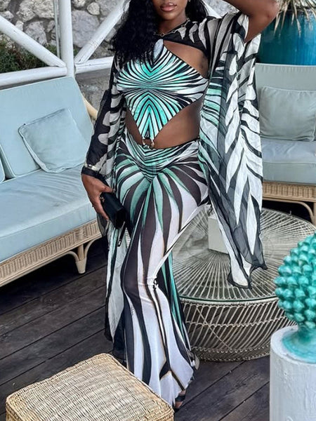 Printed Cutout Skirt Set
