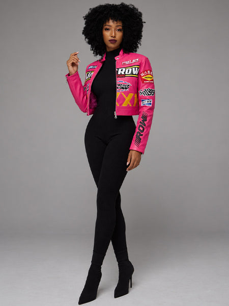 Printed Faux-Leather Jacket