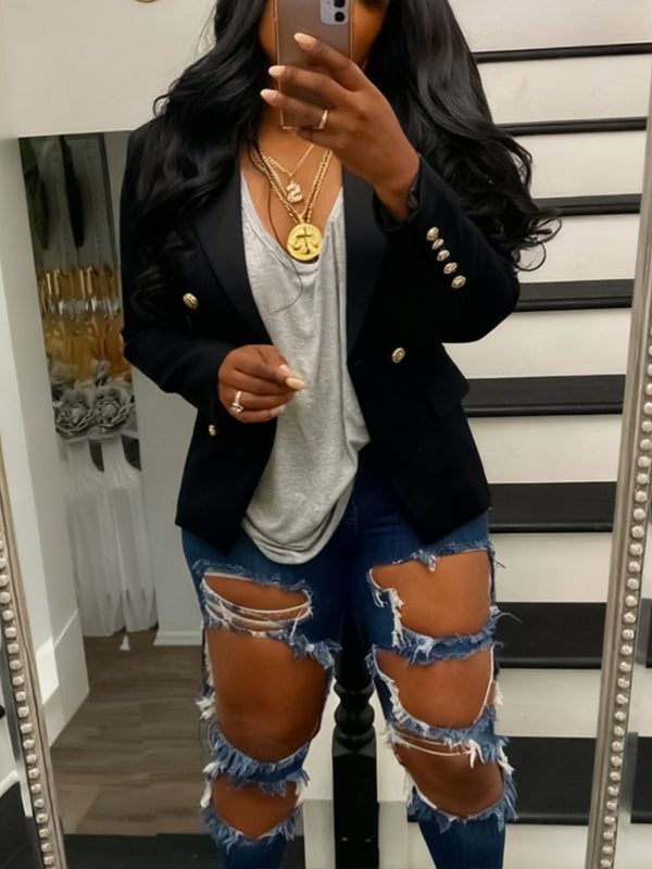 Solid Double-Breasted Blazer