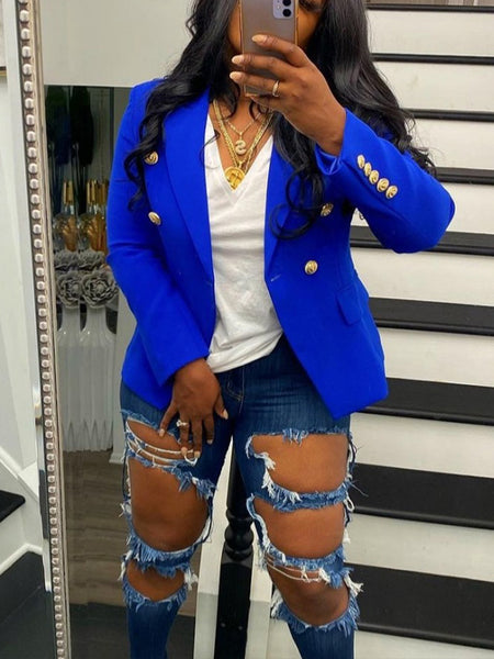 Solid Double-Breasted Blazer