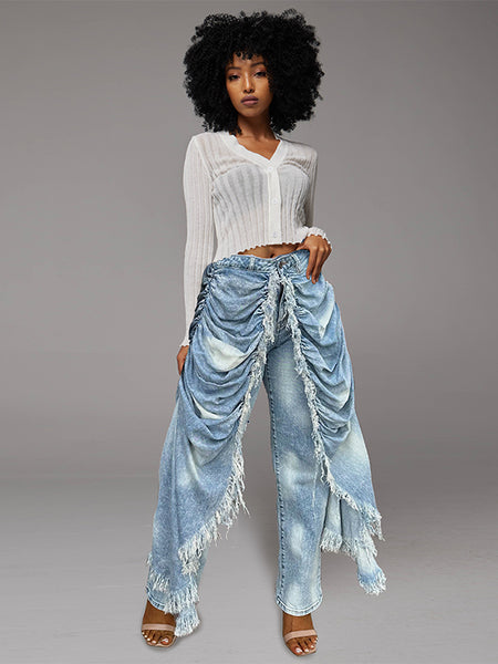 Ruched Draped Cape Jeans