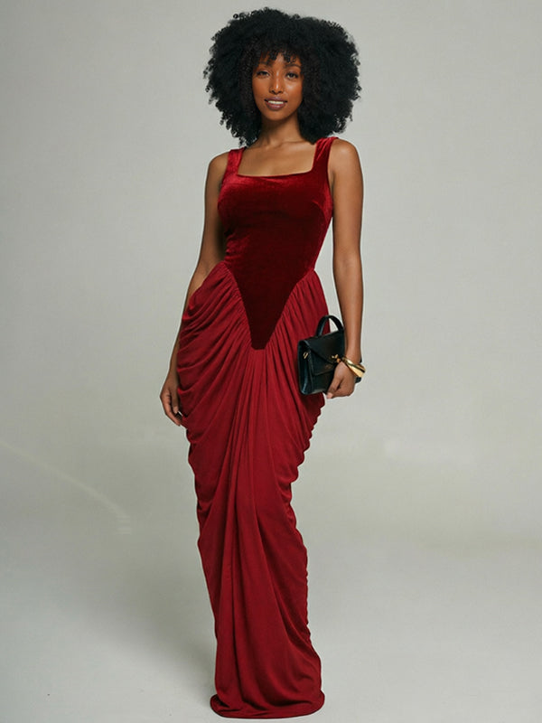 Ruched Combo Sleeveless Maxi Dress