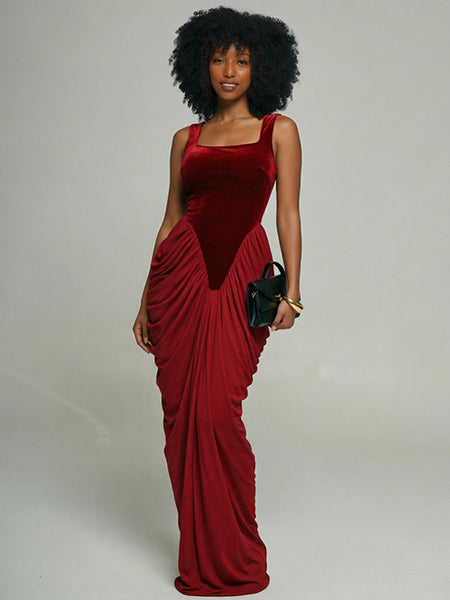 Ruched Combo Sleeveless Maxi Dress