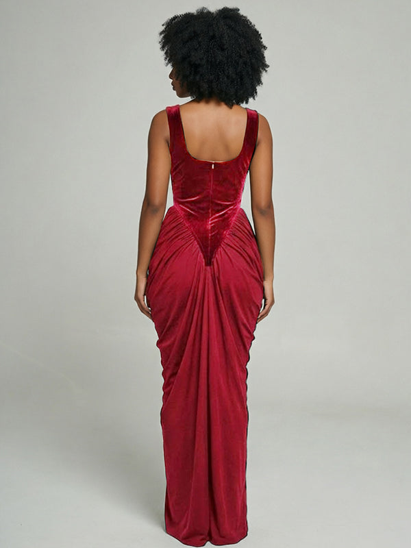 Ruched Combo Sleeveless Maxi Dress