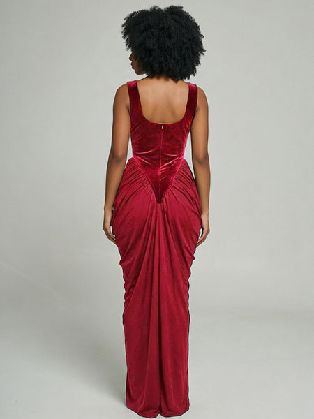 Ruched Combo Sleeveless Maxi Dress