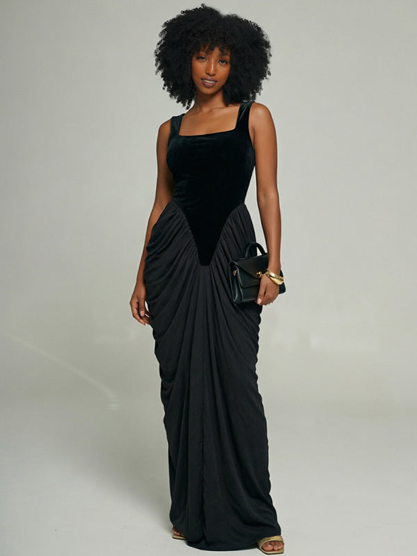 Ruched Combo Sleeveless Maxi Dress