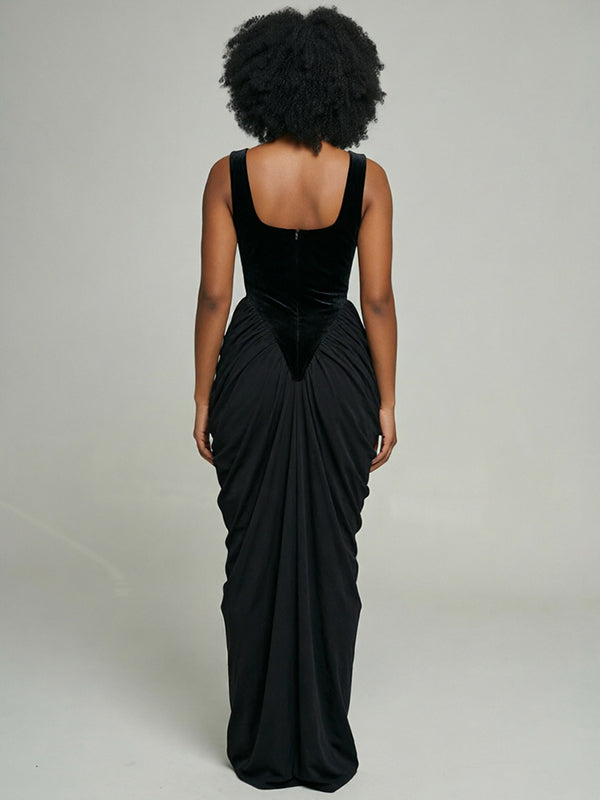 Ruched Combo Sleeveless Maxi Dress