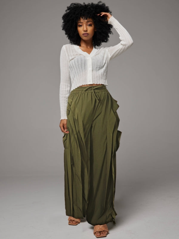 Frilled Wide-Leg Pants