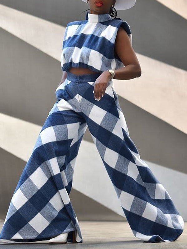 Plaid Tank Top & Wide-Leg Pants Set