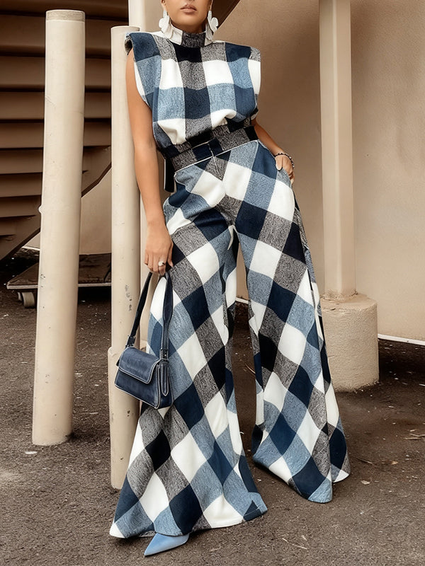 Plaid Tank Top & Wide-Leg Pants Set
