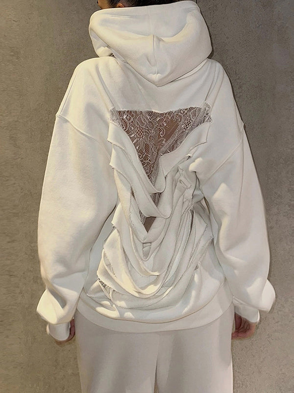 Lace-Combo Ripped Hoodie