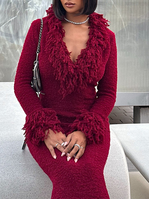 Fringe V-Neck Dress