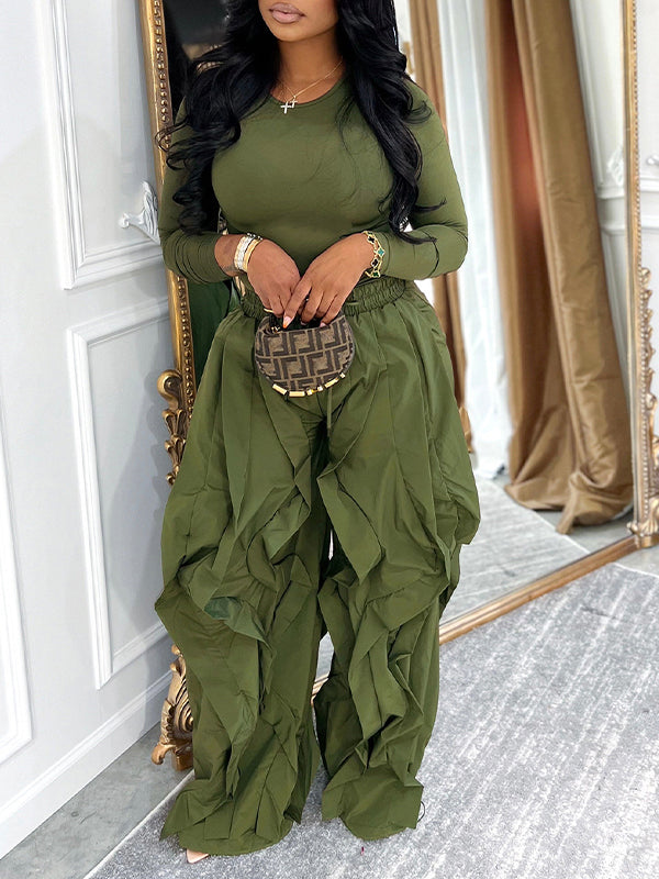 Solid Tee & Frilled Pants Set – HAUS SAVAGE
