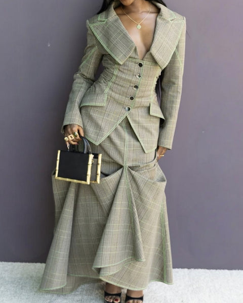 Plaid Blazer & Skirt Set