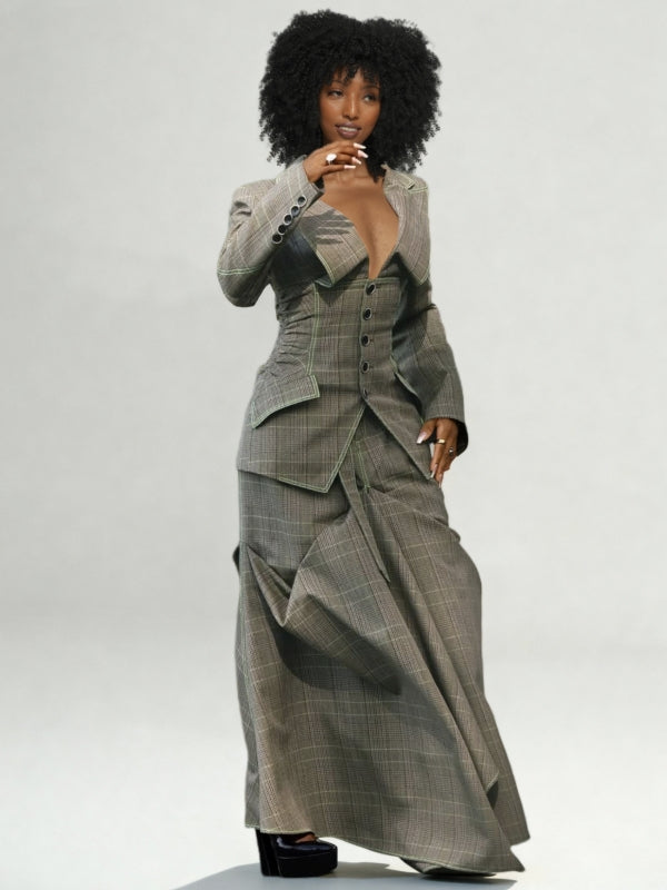 Plaid Blazer & Skirt Set