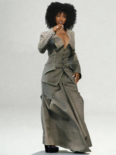 Plaid Blazer & Skirt Set