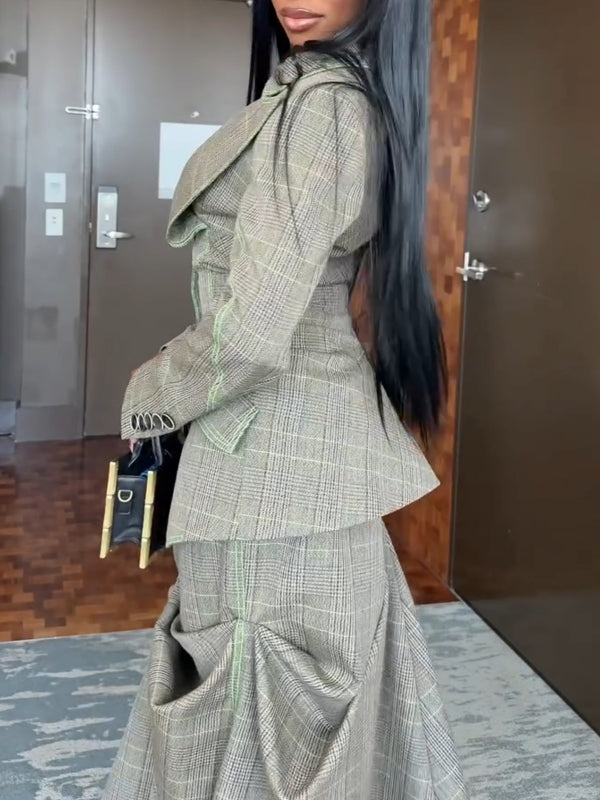 Plaid Blazer & Skirt Set