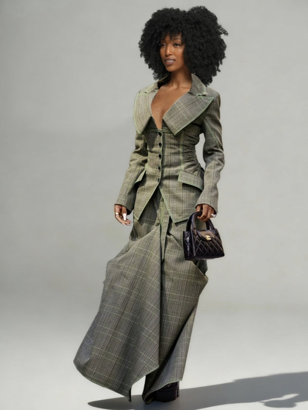 Plaid Blazer & Skirt Set