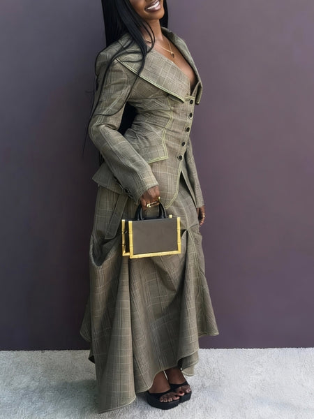 Plaid Blazer & Skirt Set