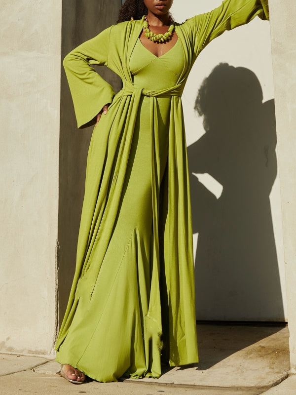 Solid Cami Dress & Cardigan Set