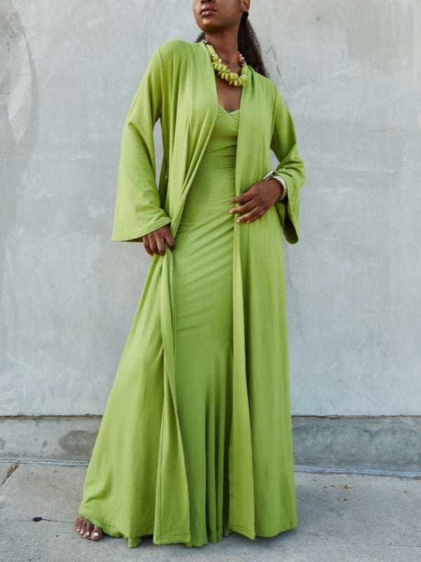 Solid Cami Dress & Cardigan Set